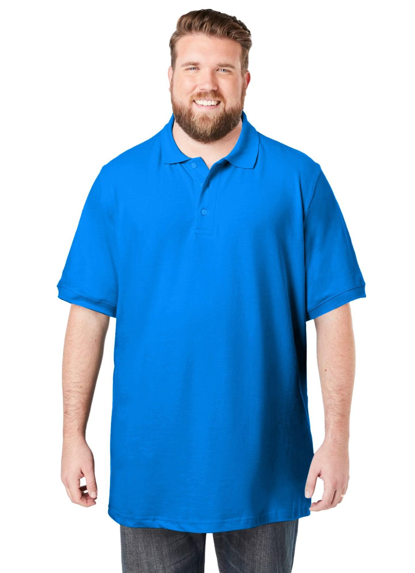 Мужское поло KingSize Shrink-Less Longer-Length Cotton Polo Shirt, цвет: Бирюзовый — фото 1