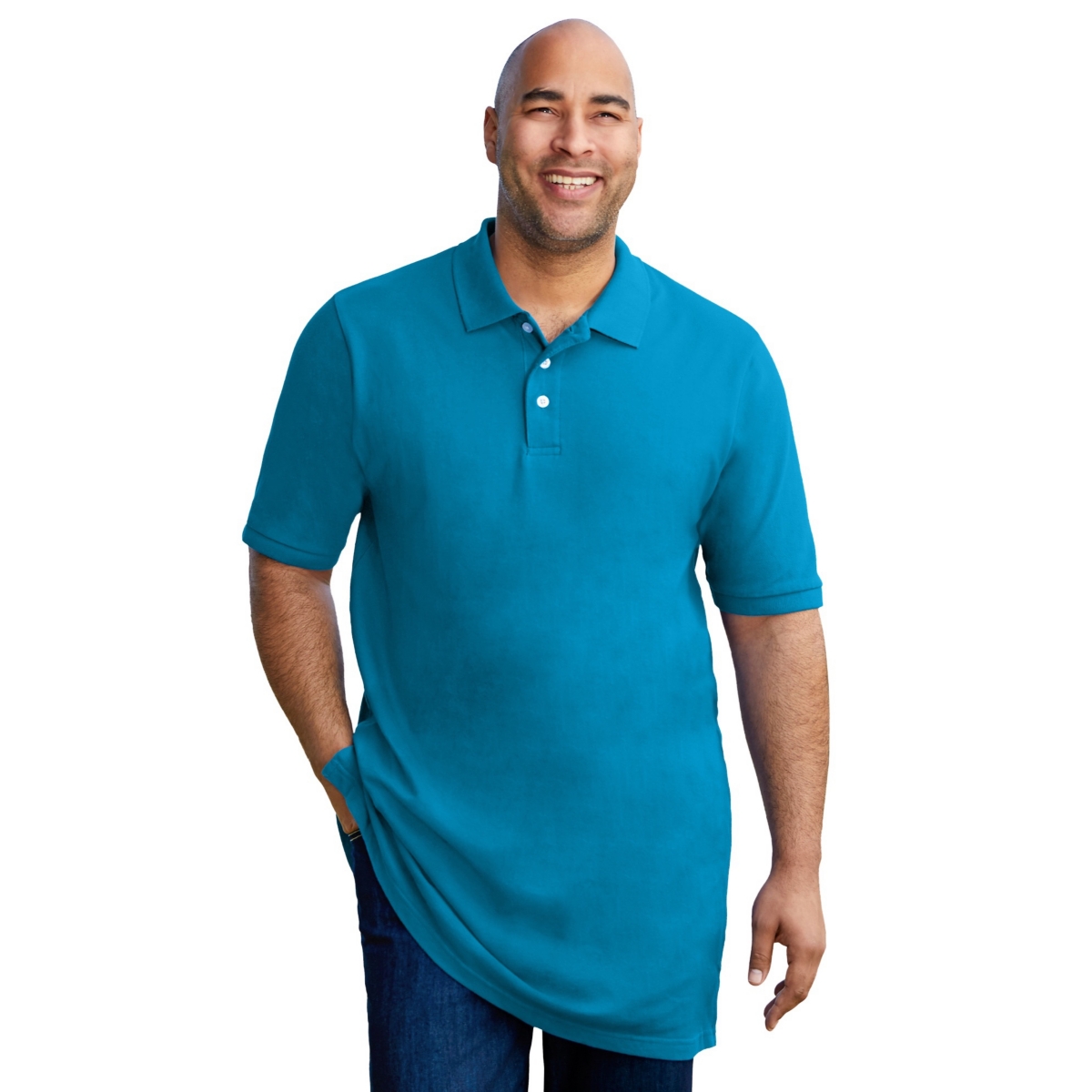 Big & Tall Longer-Length Shrink-Less Pique Polo Shirt - Electric turquoise