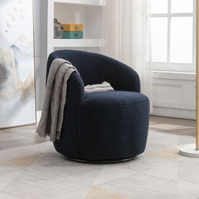 Teddy Fabric Swivel Barrel Chair with Metal Ring