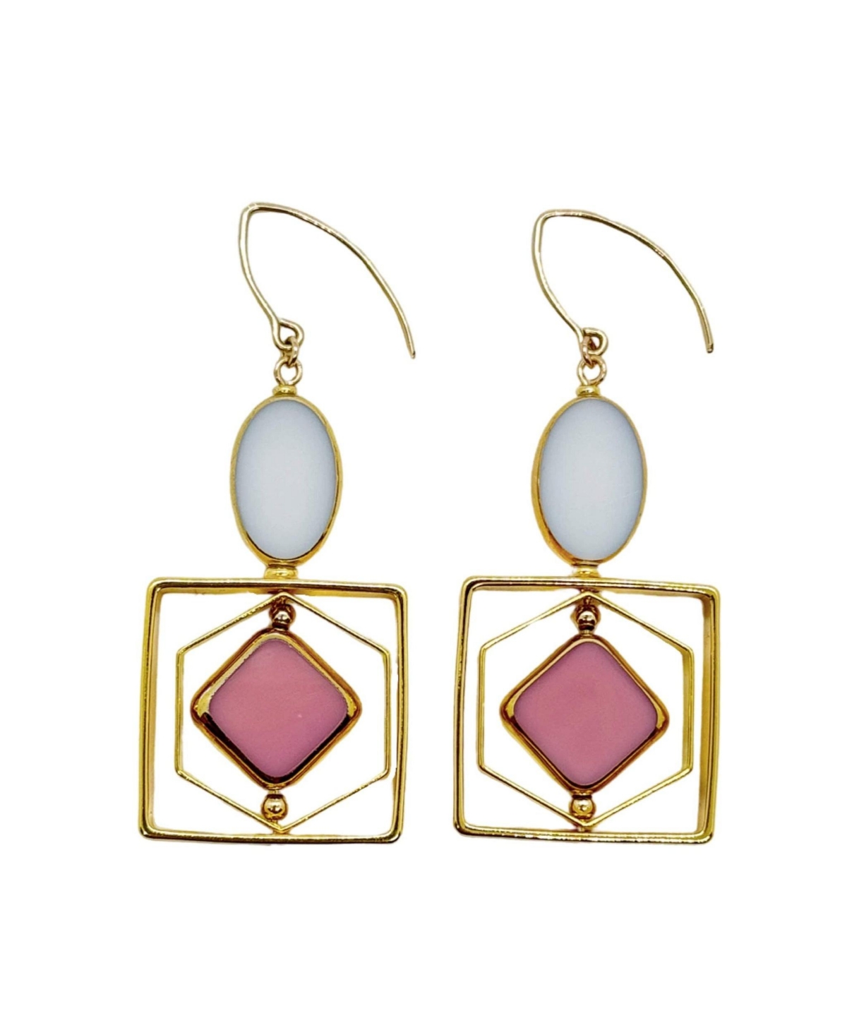 Pink and White Art Deco Earrings - Pink