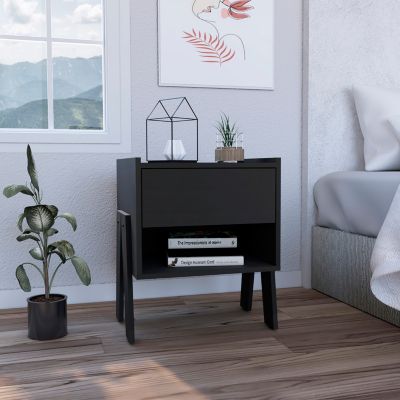 Joy Nightstand, Four Legs, One Open Shelf, One Drawer - Light Gray