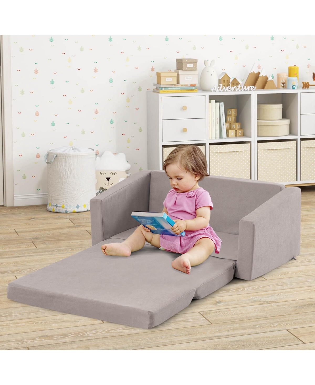 Costway 2-in-1 Toddler Fold out Couch Children s Convertible Sofa to Lounger