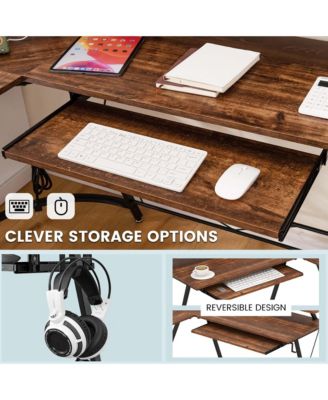 L-shaped Computer Desk with Power Outlet 51" Corner Computer Workstation Rustic