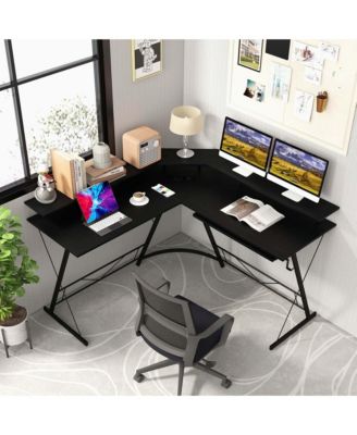 L-shaped Computer Desk with Power Outlet 51" Corner Computer Workstation Rustic