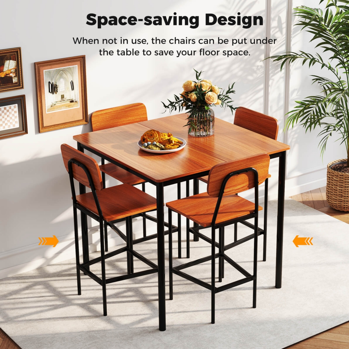 Costway 5-Piece Industrial Dining Table Set with Counter Height Table & 4 Bar Stools
