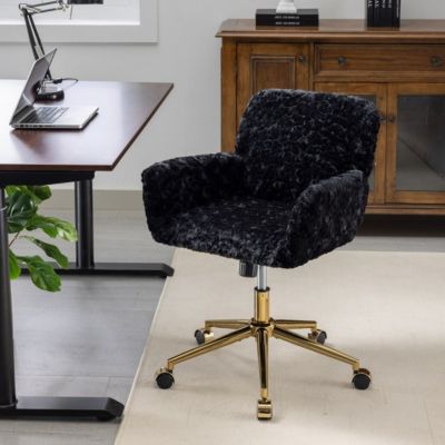 Adjustable Swivel Office Chair with Golden Metal Base