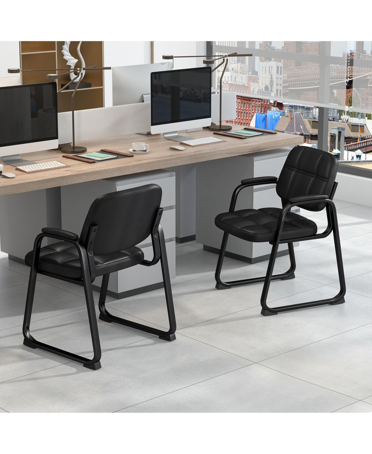 Waiting Room Chair Set of 2 Upholstered Guest Conference Chair with Armrest