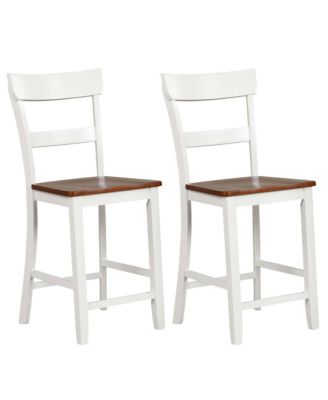 Wooden Bar Stool Set of 2 Bar Chairs with LVL Rubber Wood Frame, Backrest, Footrest