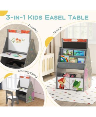 Kids Table & Chair Set with Rotatable Double-sided Magnetic Blackboard & Whiteboard