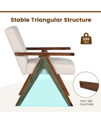 2 PCS Modern Accent Chair Linen Fabric Armchair with Solid Acacia Wood Frame