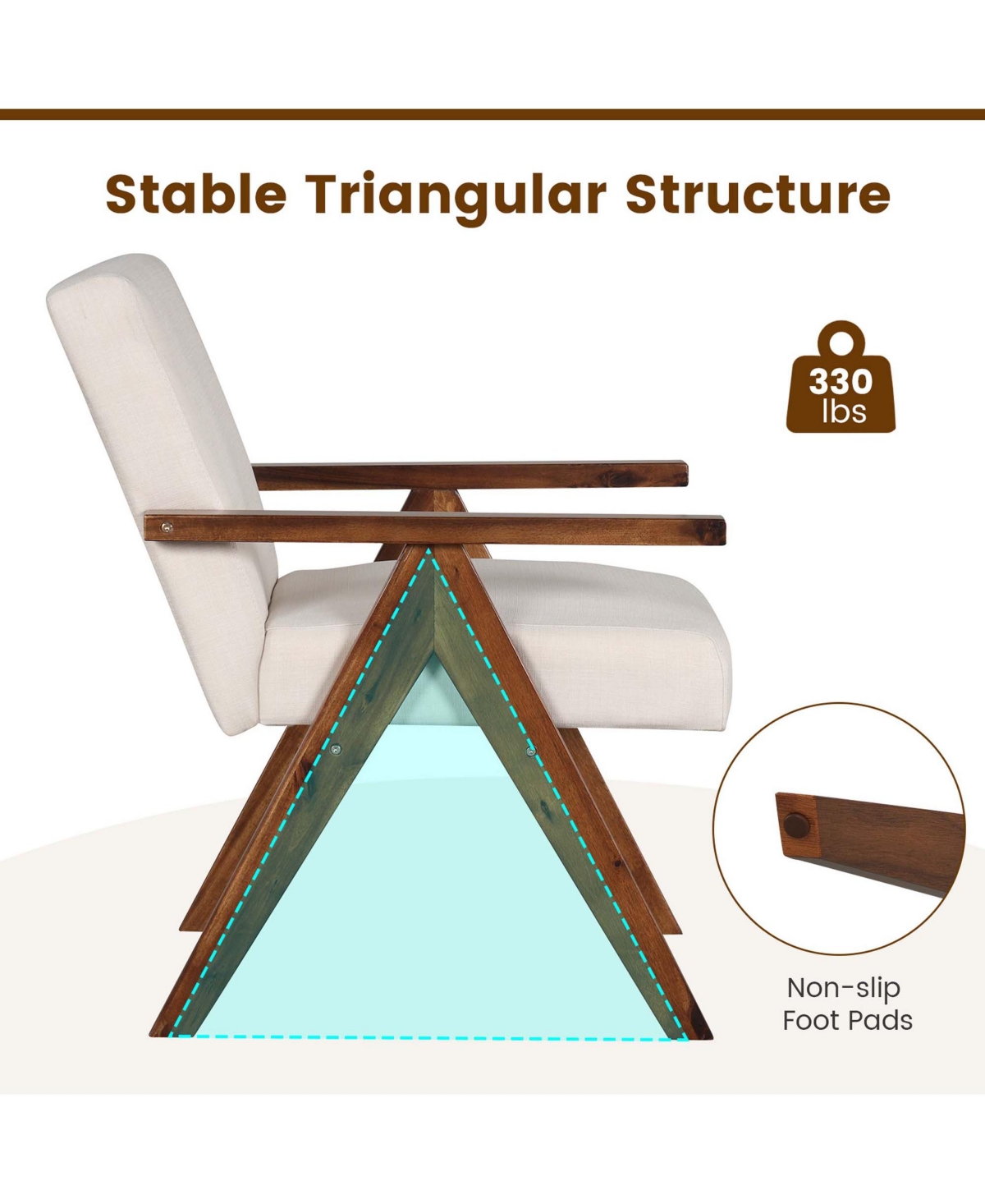 Costway 2 Pcs Modern Accent Chair Linen Fabric Armchair with Solid Acacia Wood Frame -khaki