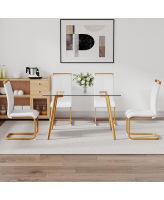 Glass Dining Table Set with 4 White Chairs - Macy's