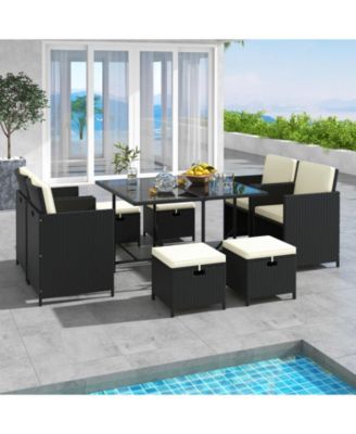 9 PCS Outdoor Dining Furniture Set Patio Conversation Set with Cushioned Seat