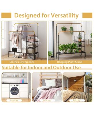 Rolling Clothes Drying Rack Double Rods Garment Rack with Height Adjustables