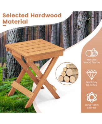 14" Compact Folding Side Table with Slatted Tabletop Stable Triangular Structure