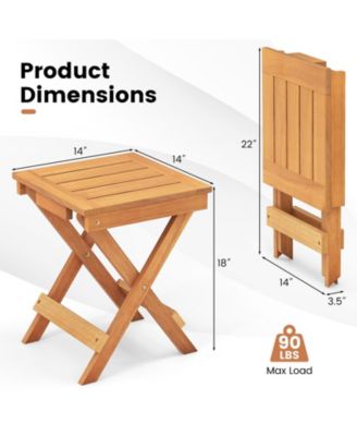 14" Compact Folding Side Table with Slatted Tabletop Stable Triangular Structure