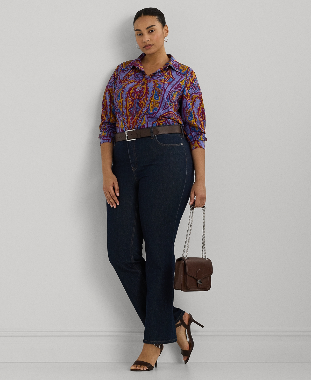 Lauren Ralph Lauren Plus Size Collared Paisley Shirt