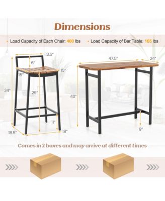 5 PCS Acacia Wood Bar Table Set Outdoor Bar Height Table & Chairs