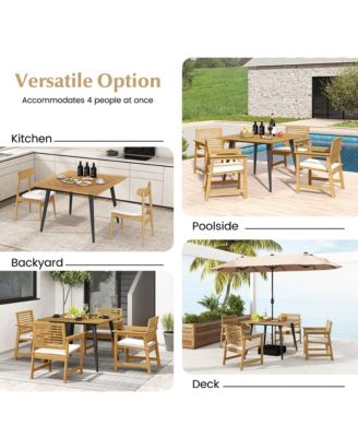 4-Person 42.5" Outdoor Dining Table with 1.9" Umbrella Hole, Adjustable Foot Pads