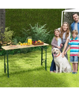 5.5 Ft Outdoor Folding Wood Picnic Table Height Adjustable Metal Frame