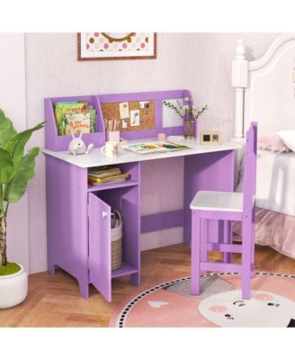 Kids Desk and Chair Set Study Writing Workstation with Bookshelf & Bulletin Board