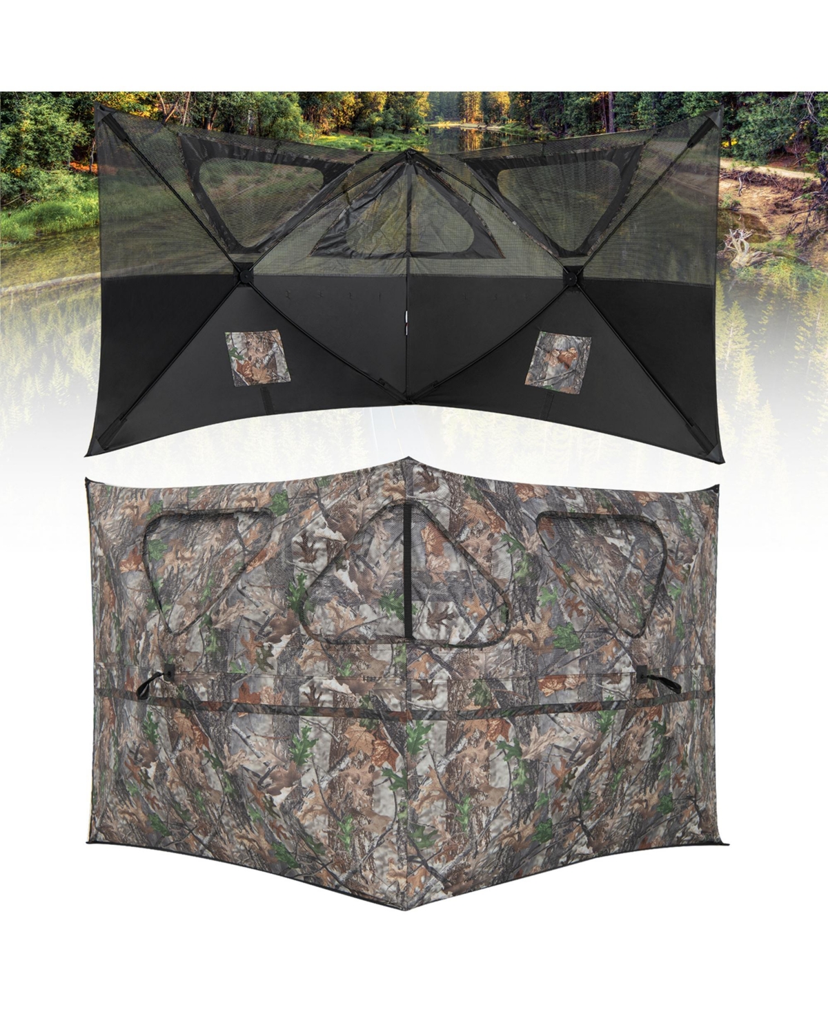 Turkey Hunting Ground Blind 2-Panel Pop Up Fence with 3 Shoot Through Ports - Green