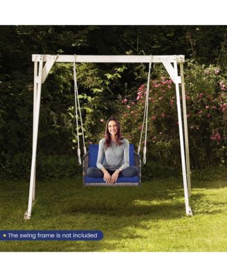 Porch Swing Chair Rattan Woven Hanging Bench Seat with Cushions Hooks Balcony Navy