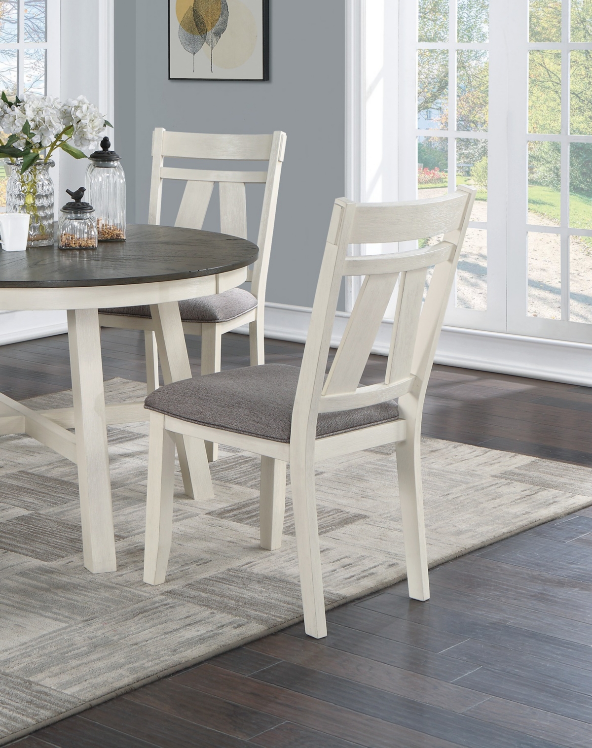 Streamdale Furniture Dining Room Furniture Set Of Chairs Fabric Cushion Seat Clean Lines Side Chairs - Antique white+gray