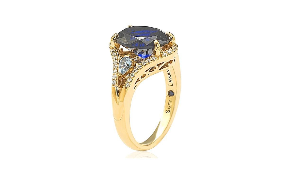 Suzy Levian New York Suzy Levian Sterling Silver Cubic Zirconia Oval & Pear Three Stone Ring