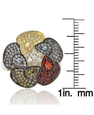 Suzy Levian Sterling Silver Cubic Zirconia Pave Multi-Color Flower Ring (20 mm)