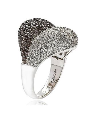 Suzy Levian Sterling Silver Cubic Zirconia Pave Double Puff Ring