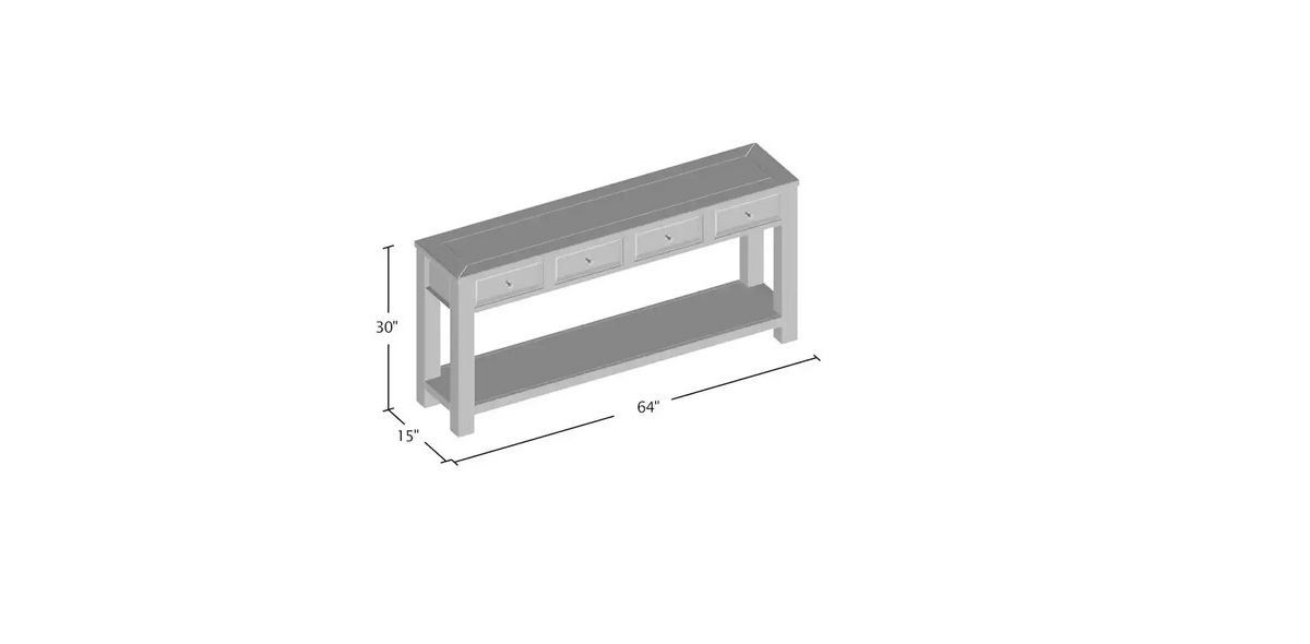 Streamdale Furniture White Rustic Solid Wood Sofa Table with Open Shelf Storage