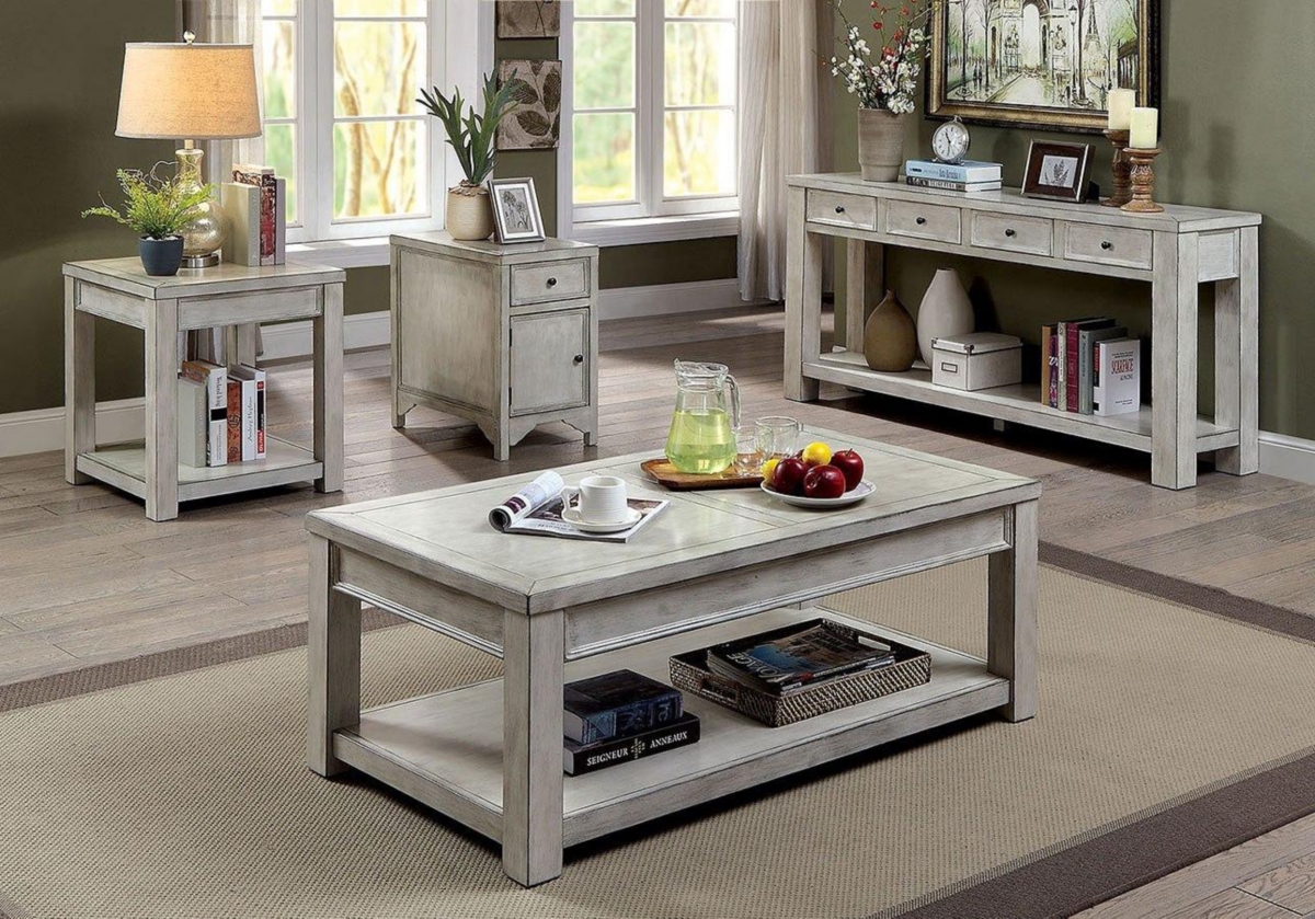 Streamdale Furniture White Rustic Solid Wood Sofa Table with Open Shelf Storage