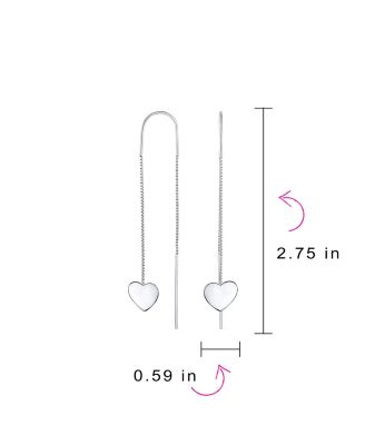Simple Lightweight Long Flat Heart Chain Threader Earrings Sterling Silver Stabilizing U Hook
