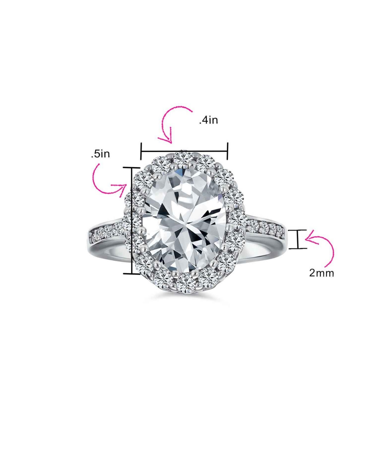 Bling Jewelry Cubic Zirconia Cz 4CT Oval Pave Halo Promise Ring For Women Sterling- Silver