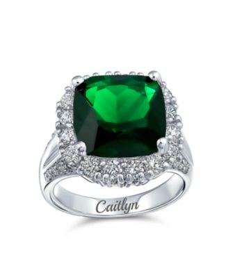 Large Fashion Solitaire Cubic Zirconia Pave CZ Cushion Cut 7CTW CZ Green Cocktail Statement Ring
