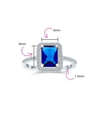 3CT CZ Pave Band Rectangle Solitaire Halo Royal Blue Emerald Cut Promise Ring Sterling Silver