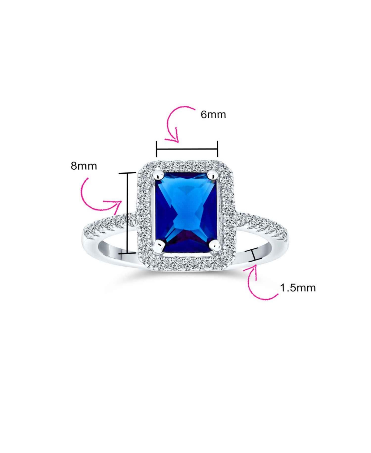Bling Jewelry 3CT Cz Pave Band Rectangle Solitaire Halo RoyalEmerald Cut Promise Ring For Women Sterling Silver - Blue