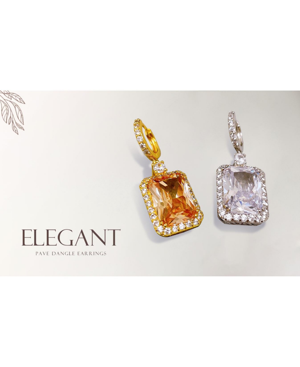 Statement Fashion 10CT Emerald Cut Cz Halo Dangle Huggie Dangle Earrings Prom Cubic Zirconia