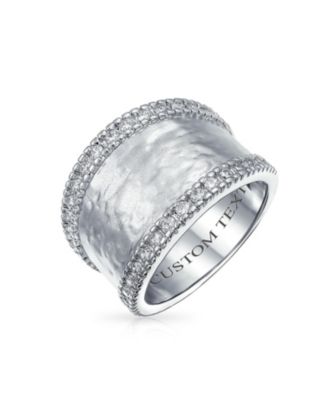 Modern Style CZ Accent Band Fashion Statement Brushed Hammered Wide Band Ring Yellow Gold Plated Brass Or Rhodium Plated Brass