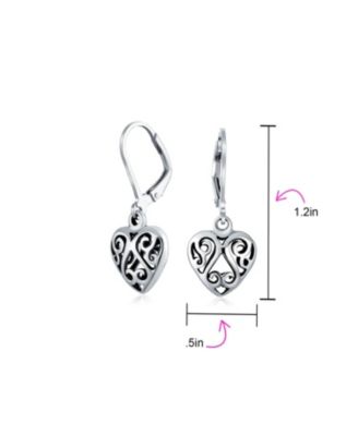 Open Filigree Heart Dangle Earrings Rose Gold Plated Sterling Silver Leverback