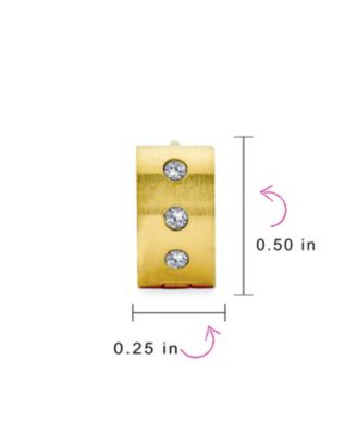 Channel Set 3 Row Cubic Zirconia CZ Wide Mini Hoop Huggie Earrings Silver Black Rose Yellow Gold Plated Steel Stainless