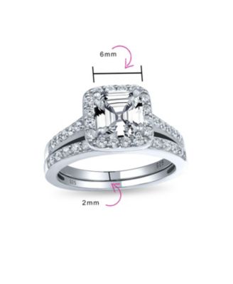 Art Deco Style 2CT Square Solitaire Asscher Cut CZ Halo  Promise Band Ring Set Sterling Silver