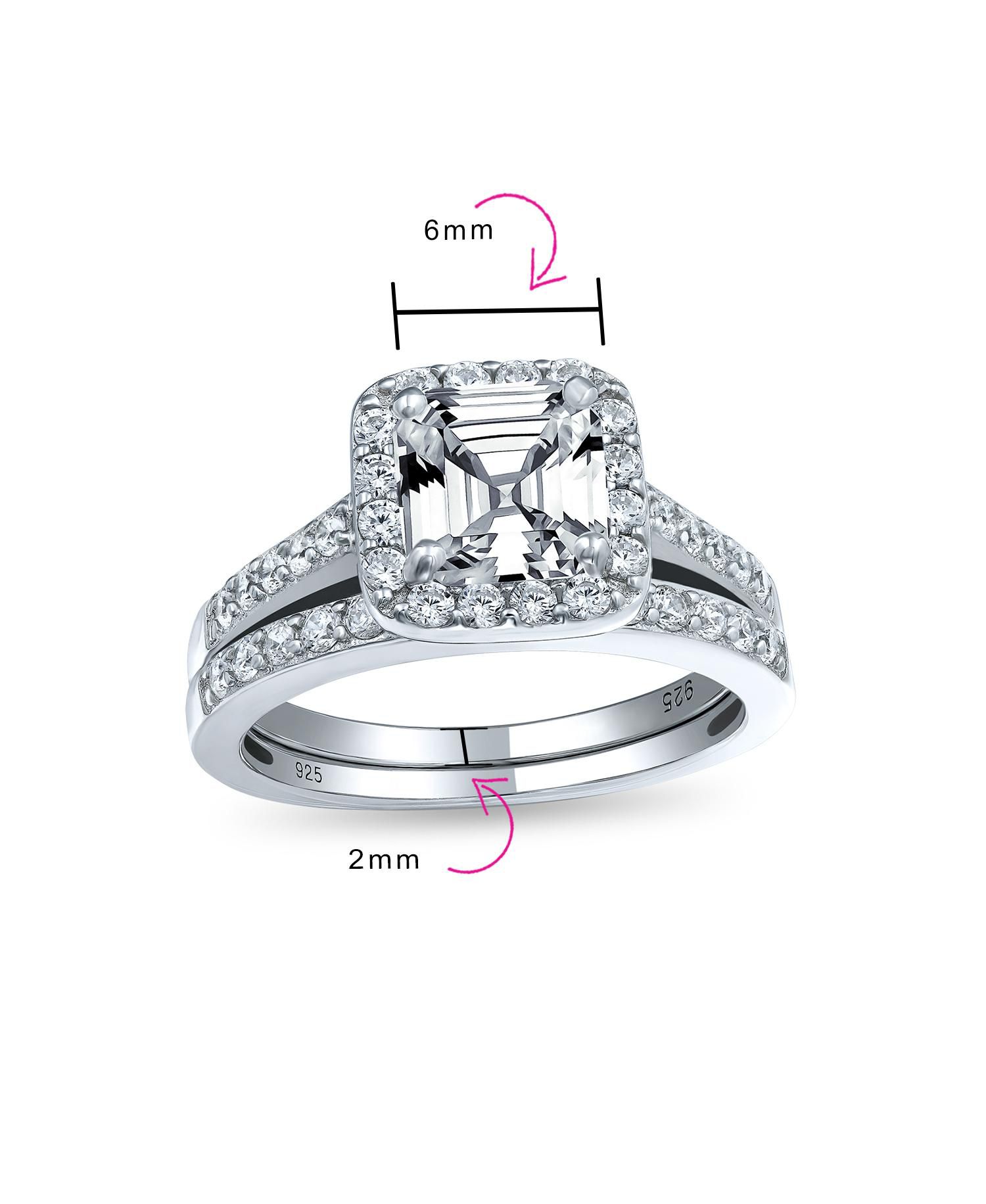 Deco Style 2CT CZ Asscher Cut Halo Engagement Ring Band Set Sterling Silver