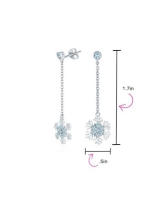 Cubic Zirconia Pave Clear or Blue CZ Christmas Holiday Party Snowflake Stud Earrings Sterling Silver