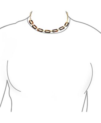 Fashion Golden Brown Oval Link Faux Tortoise Shell Collar Necklace Gold Plated Stainless Steel Chain Toggle Clasp