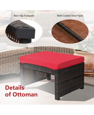 Set of 2 Rattan Ottoman Footrest Footstool Patio Furniture w/ White Cushion