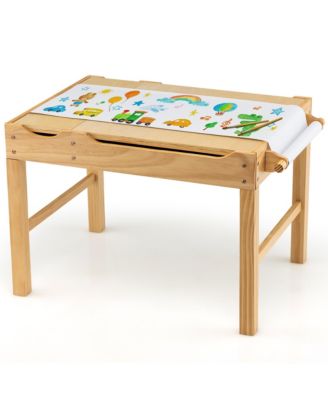Kids Multi Activity Play Table Wooden Building Block Desk with Storage Paper Roll