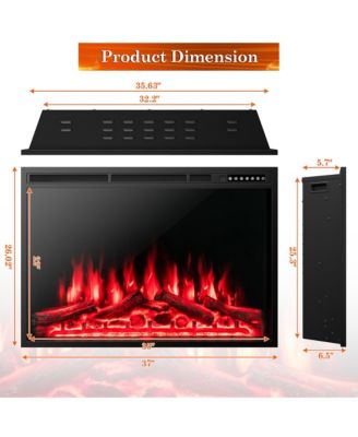 Electric Fireplace Insert Heater Log Flame Effect w/ Remote Control