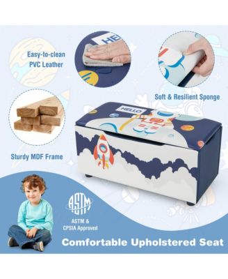 Kids Upholstered Storage Ottoman Bench Versatile Toy Chest Footrest Stool